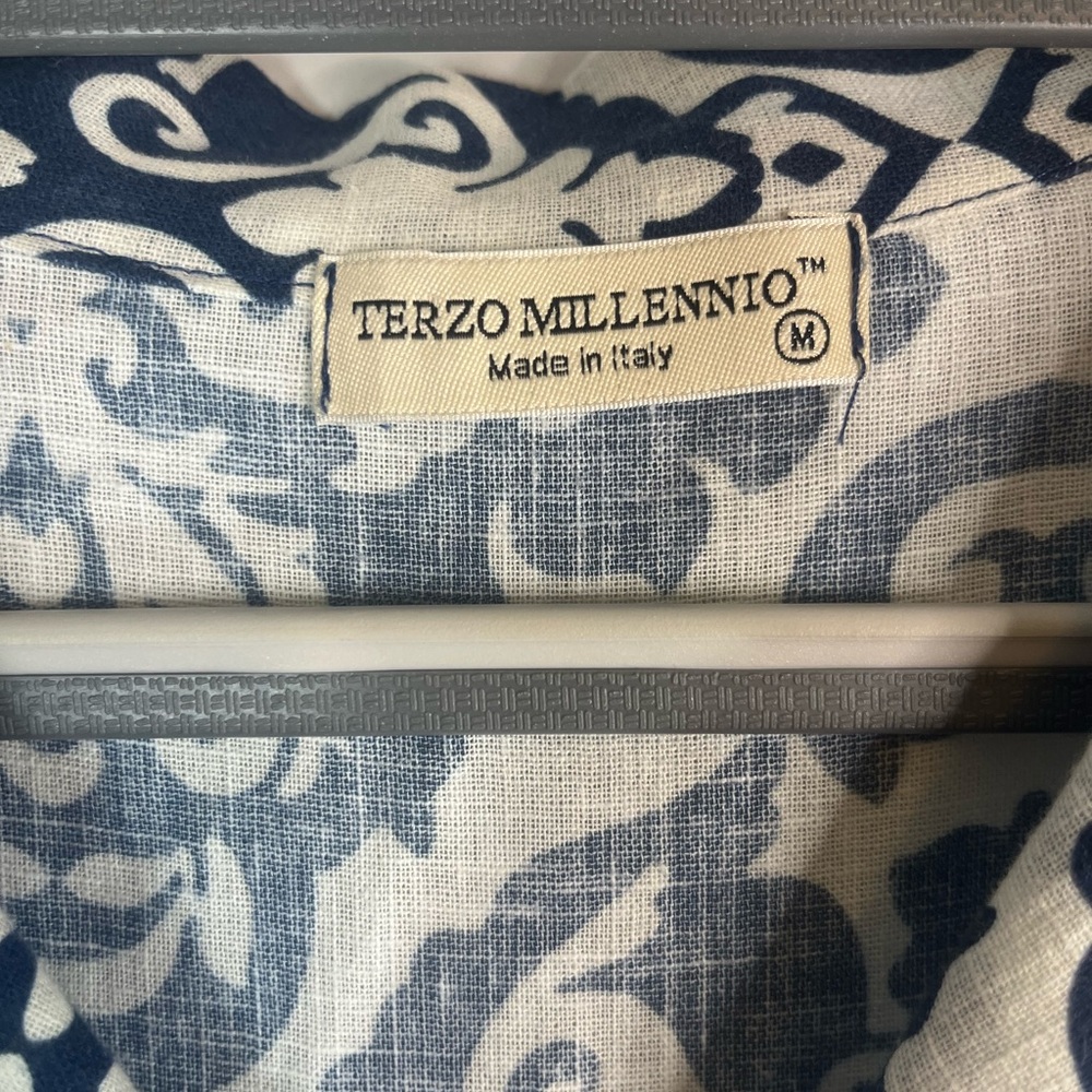 Terzo Millennio Made in Italy Linen Cotton Dress Blue White Print Tunic Medium - Picture 2 of 6